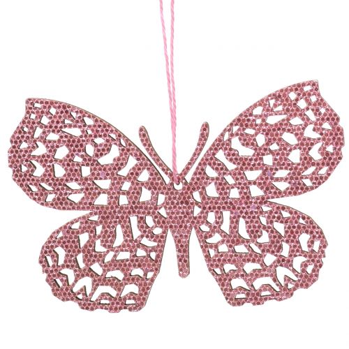 Floristik24 Deco hängare fjärilsrosa glitter 8cm 12st