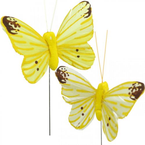 Artikel Dekorativa fjärilar, blompluggar, vårfjärilar på tråd gul, orange 4×6,5cm 12st