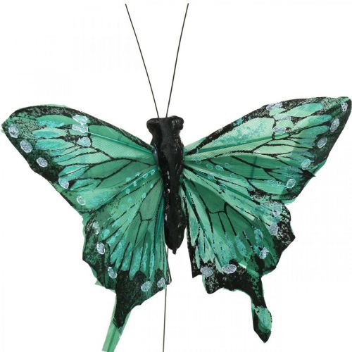 Artikel Dekorativa fjärilar, vårdekoration, fjäderfjärilar, plantpluggar gröna, bruna 9,5×12,5cm 12st