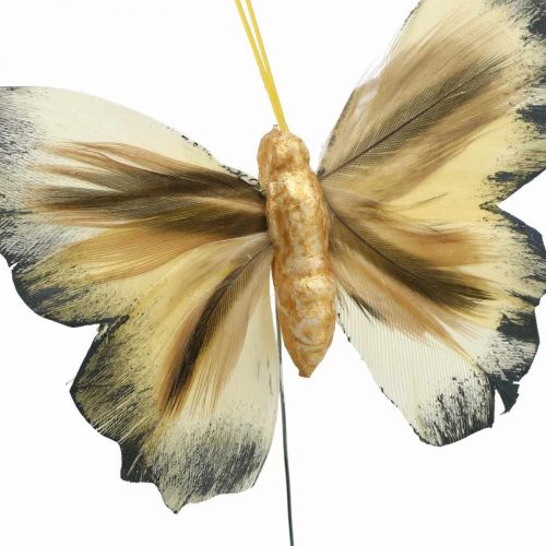 Artikel Deco fjäril, vårdekoration, mal på tråd brun, gul, vit 6×9cm 12st