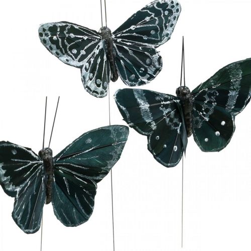 Artikel Fjäderfjärilar svartvita, fjärilar på tråd, konstgjorda nattfjärilar 5,5×9cm 12st