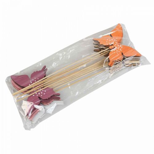 Artikel Butterfly träblomplugg färgad 9cm/29cm 12st