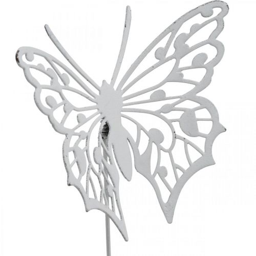 Floristik24 Blompluggfjäril, trädgårdsdekoration metall, plantplugg shabby chic vit, silver L51cm 3st