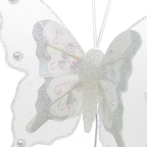 Artikel Fjärilar med pärlor och glimmer, bröllopsdekorationer, fjäderfjärilar på vit tråd