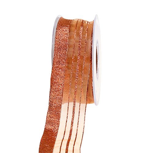 Floristik24 Dekorationssnöre med lurex ränder koppar 40mm 20m