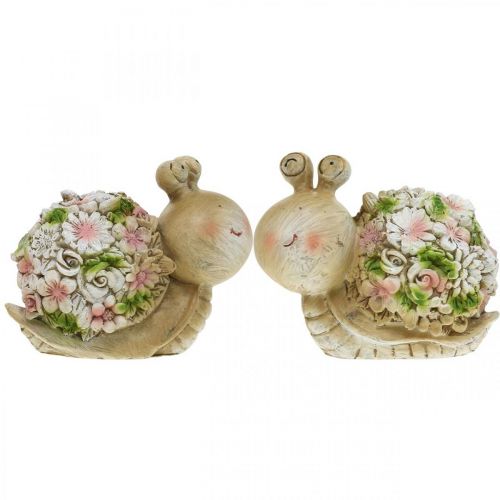 Floristik24 Snigel med blommor sommardekoration trädgårdssniglar brun/rosa/grön 9,5 cm set om 2