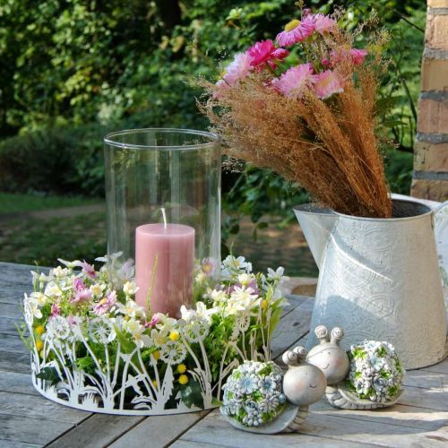 Artikel Sniglar med blommor sommardekoration bordsdekoration grå/blå/grön 9,5cm set om 2