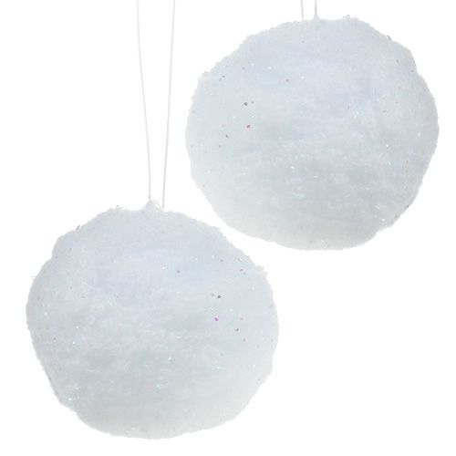 Floristik24 Snöboll för hängning med glimmer Ø10cm 4st