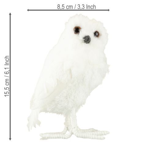 Artikel Snöuggla dekorativ uggla vit med päls och fjädrar 15,5 cm 2 st