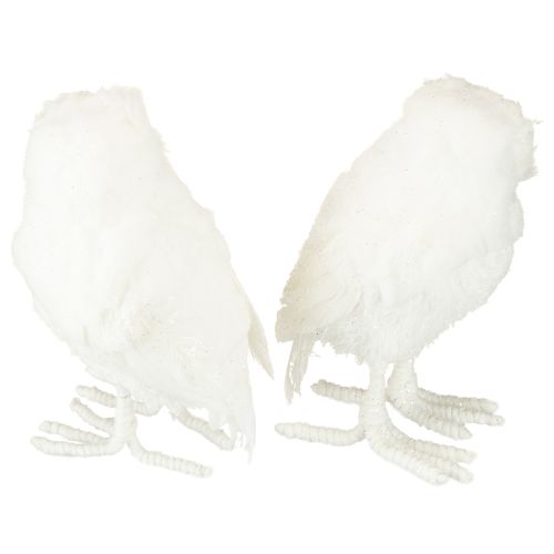 Artikel Snöuggla dekorativ uggla vit med päls och fjädrar 15,5 cm 2 st