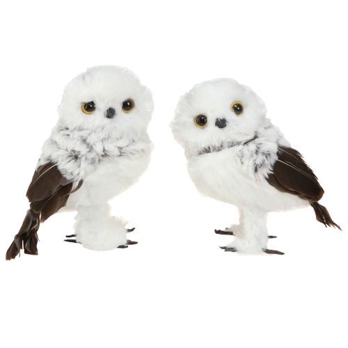 Artikel Snöuggla Dekorativ Figur Ugglor Par Vit Brun H12cm 4 st