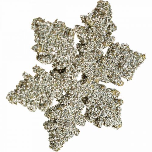 Artikel Snöflingeträ 4cm ljusguld med glimmer 72 st