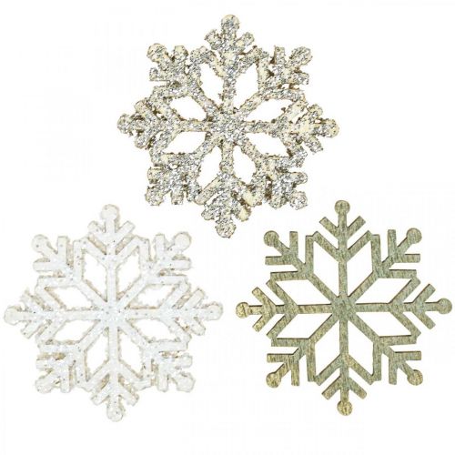 Floristik24 Snowflake nature, vit glimmermix Ø4cm 72p