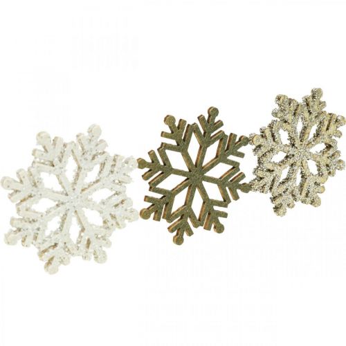 Floristik24 Snowflake nature, vit glimmermix Ø4cm 72p