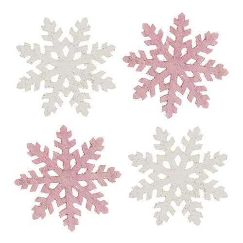 Floristik24 Snowflake 4cm rosa/vit med glitter 72st