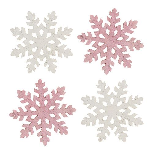 Floristik24 Snowflake 4cm rosa/vit med glitter 72 st