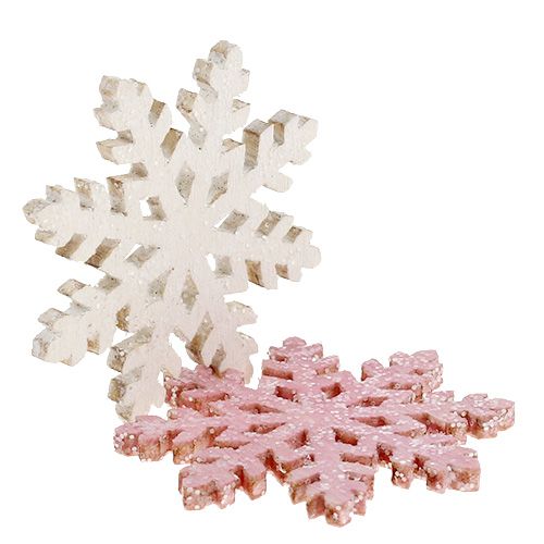 Artikel Snowflake 4cm rosa/vit med glitter 72 st