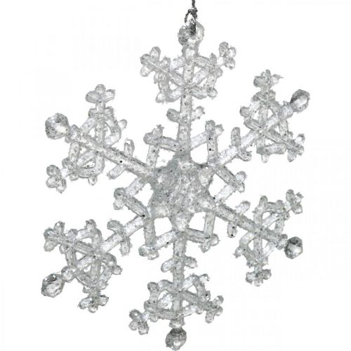 Artikel Dekorativ snöflinga, vinterdekoration, iskristall att hänga, jul H10cm B9.5cm plast 12st