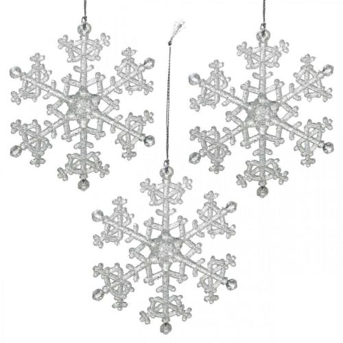 Floristik24 Dekorativ snöflinga, vinterdekoration, iskristall att hänga, jul H10cm B9.5cm plast 12st