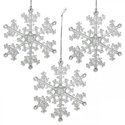 Dekorativ snöflinga, vinterdekoration, iskristall att hänga, jul H10cm B9.5cm plast 12st