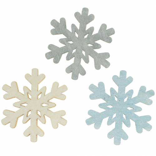 Floristik24 Strödekor snöflinga blå/grå/vit 4cm 72 st