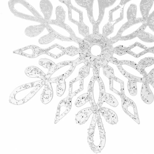Floristik24 Snöflinga att hänga 14,5 cm transparent, glitter 12st