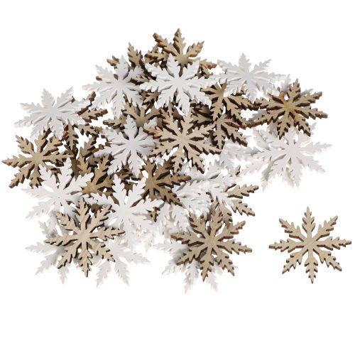 Artikel Snowflake dekorativa shakers vit naturträ Ø3cm 48 st