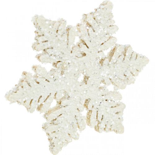 Artikel Snöflingor trä 4cm vit med glimmer 72st