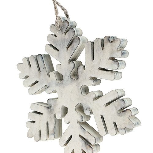 Floristik24 Trä snöflingor vit-grå sort. 7-12cm 6st