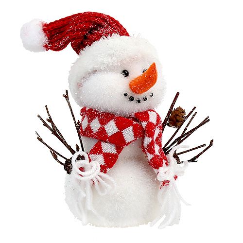 Floristik24 Snögubbe vitröd flockad 24cm