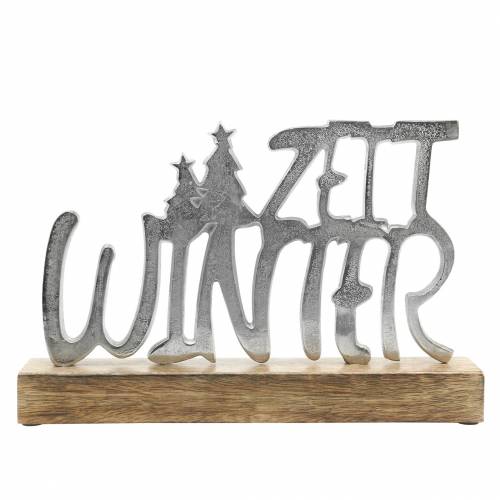 Floristik24 "Winter time" bordsdekoration, metall, mangoträ, silver 33 × 22cm