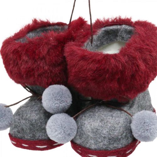 Floristik24 Julgransdekoration stövlar med bobble 8cm grå/röd 3st
