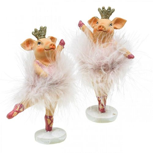 Floristik24 Deco gris med krona ballerina figur rosa 12,5cm 2st