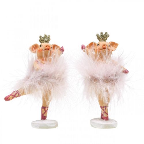 Floristik24 Deco gris med krona ballerina figur rosa 12,5cm 2st