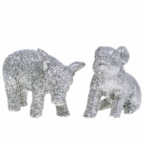 Dekorativ gris Nyårsdekoration silverglitter 3,5 cm 2st