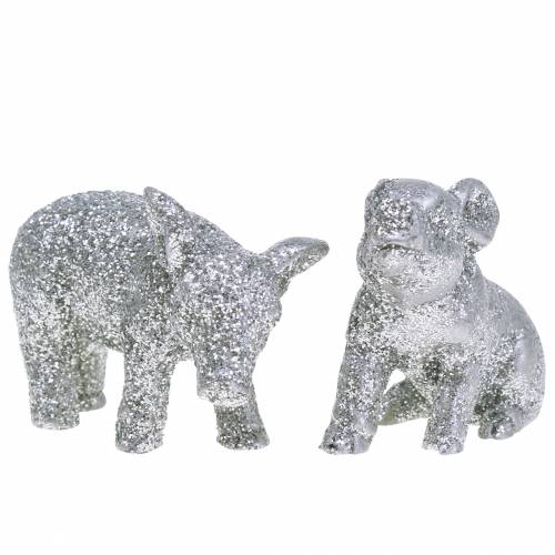 Floristik24 Deco gris nyårsafton dekoration silver glitter 3,5cm 2st