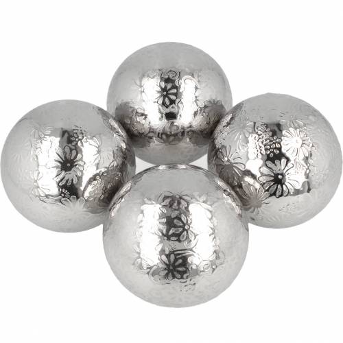 Floristik24 Flytande bollblommor silver metall Ø8cm assorterad 4st