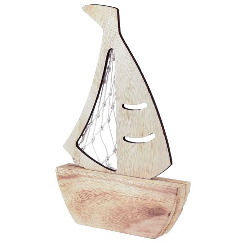 Artikel Segelbåtsdekorationsstativ trä natur ljusblå 25,5×16,5cm 3 st