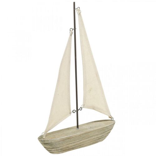 Dekorativ segelbåt av trä, maritim dekoration, dekorativt skepp shabby chic, naturliga färger, vit H29cm L18cm