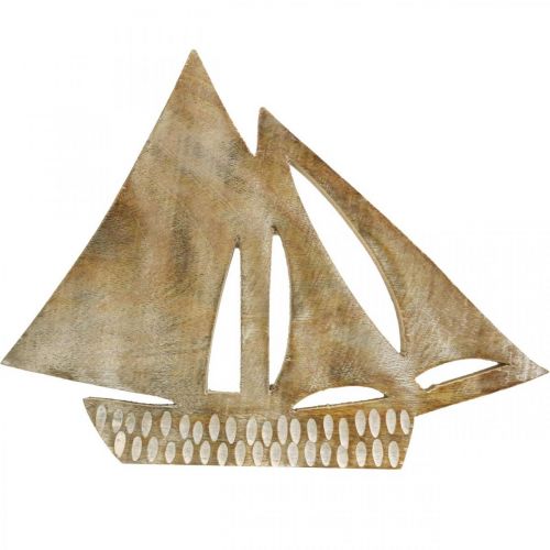 Artikel Träsegelbåt, maritim dekoration, träbåt naturfärg, vit H23cm