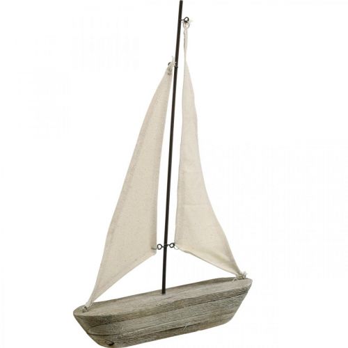 Segelbåt, båt av trä, maritim dekoration shabby chic naturliga färger, vit H37cm L24cm