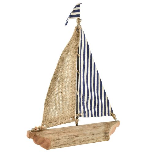 Artikel Segelbåt dekorativt fartyg med blått och vitt segel och jute H42cm