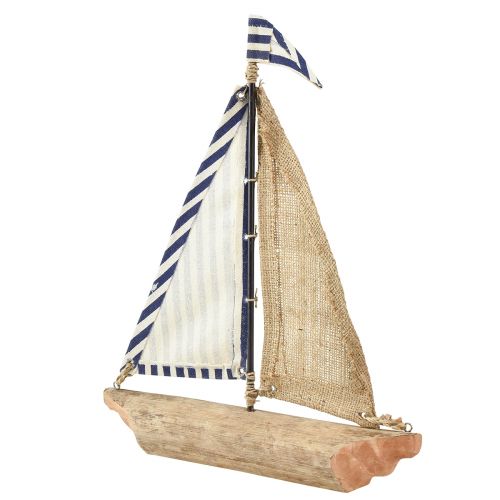 Artikel Segelbåt dekorativt fartyg med blått och vitt segel och jute H42cm