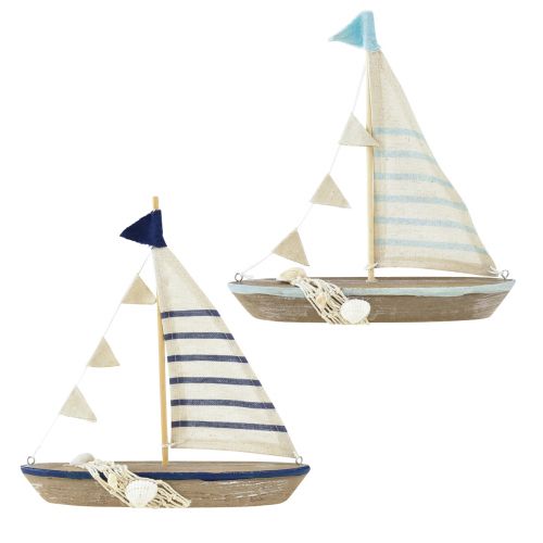 Dekorativt fartyg trä segelbåt vintage med skal H22cm 2st