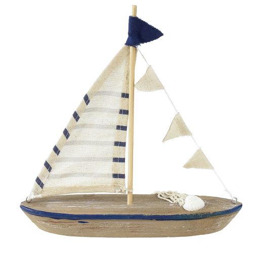 Artikel Dekorativt fartyg trä segelbåt vintage med skal H22cm 2st