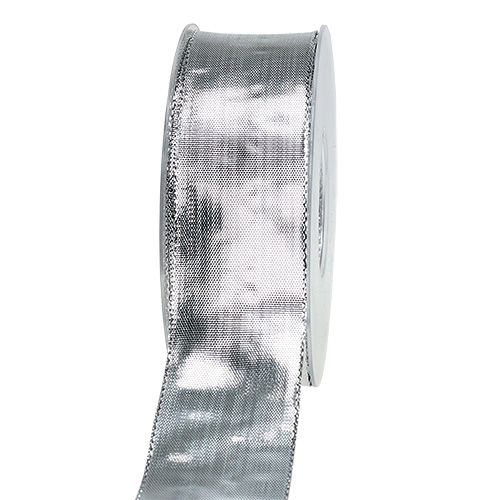 Floristik24 Presentband silver med trådkant 40mm 25m