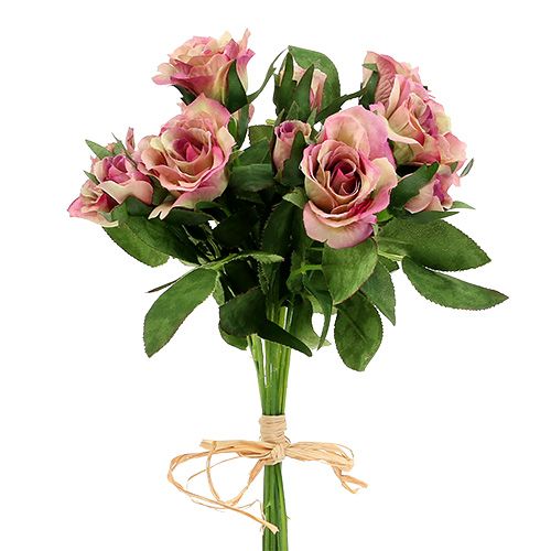Silkestyg blommor bukett rosor L26cm skumrosa 3st | Floristik24.se