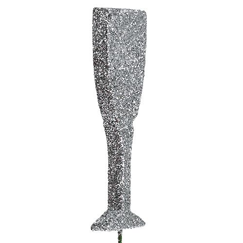 Artikel Champagneglas med glitter silver 8cm L28cm 24st