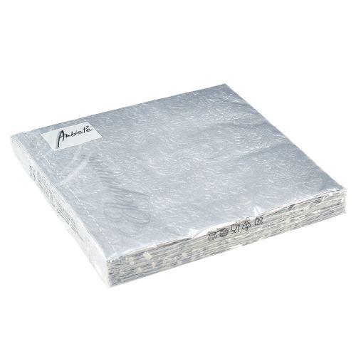 Artikel Servetter Färg Silver Präglat Ornament 33x33cm 15st