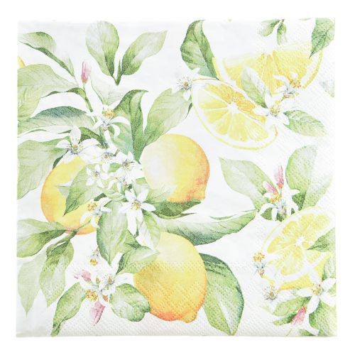 Floristik24 Servetter vita med citroner sommardekoration 33x33cm 20 st